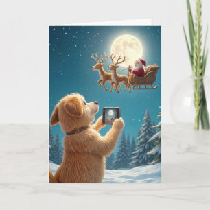 Cartão Fotografia de Natal Cachorro Fotografando Papai No