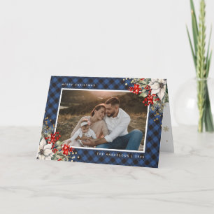 Cartão Fotos de Poinsettia com Frutas de Azevinho Azul no