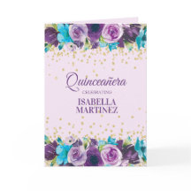 Fotos de Quinceañera Floral em Aquarela Azul Roxo