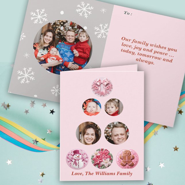 Cartão Fotos personalizadas de Natal rosa (Criador carregado)