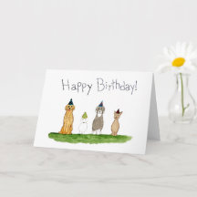 Four Dogs in Party Hats Birthday
