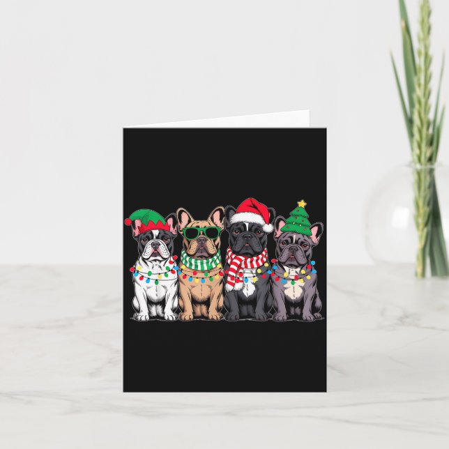 Cartão Four French Bulldog Dogs Christmas Funny Santa Rei (Frente)