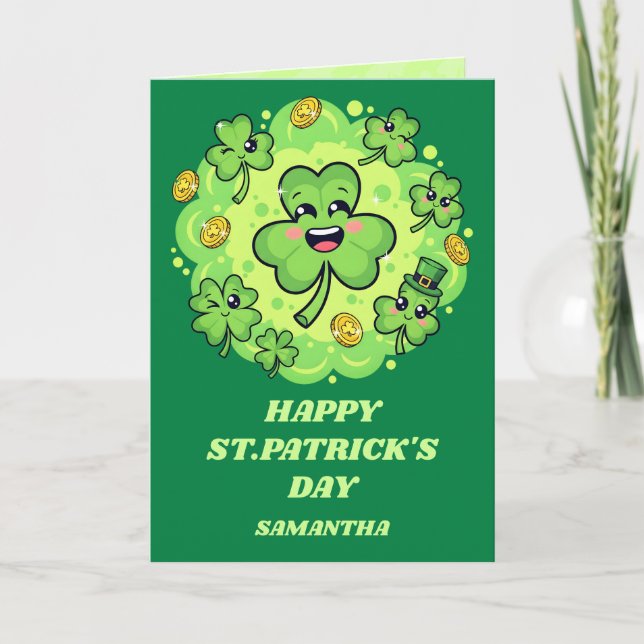 Cartão Four-Leaf Fun St. Patrick’s Day Card (Frente)