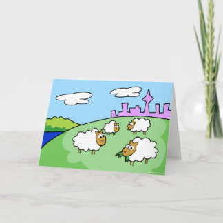 Cartão Four sheep on a hill greeting card
