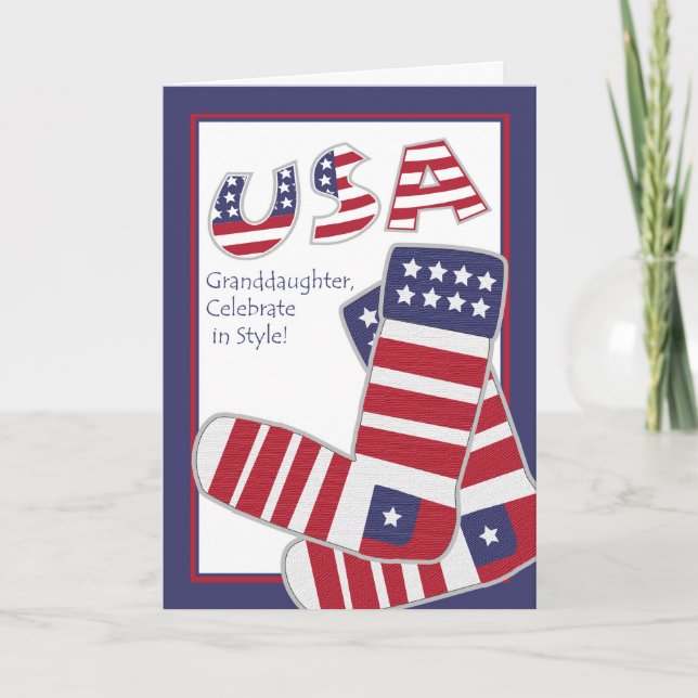 Cartão Fourth of July for Granddaughter, Patriotic Socks (Frente)