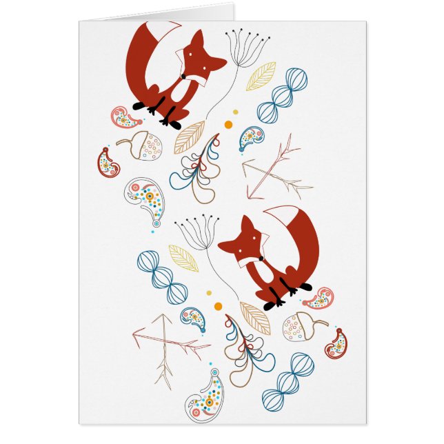 Cartão Fox Acorn Floral e Fern Woodland Pattern (Frente)