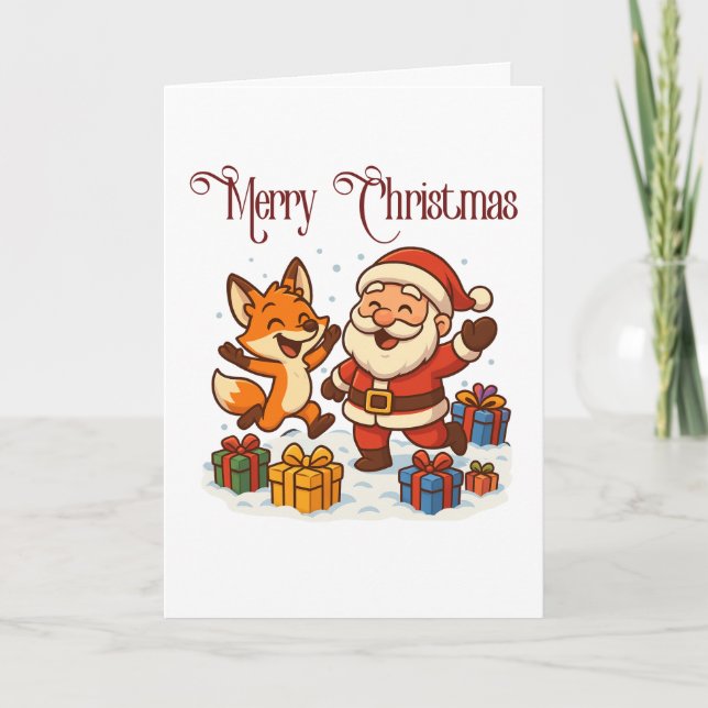 Cartão Fox and Santa Christmas Folded Greeting Card (Frente)