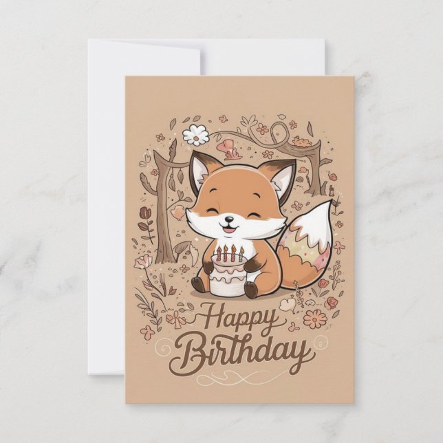 Cartão Fox Birthday encantadora editável (Frente)