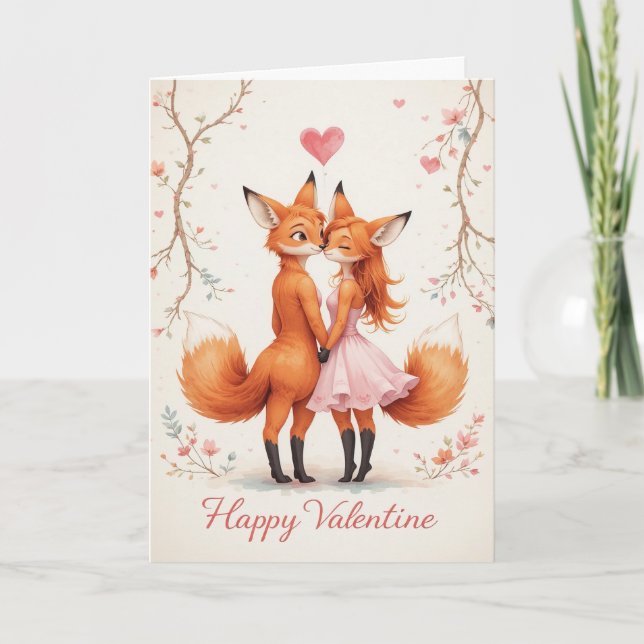 Cartão Fox Couple Valentine Cute Woodland Valentines  (Frente)
