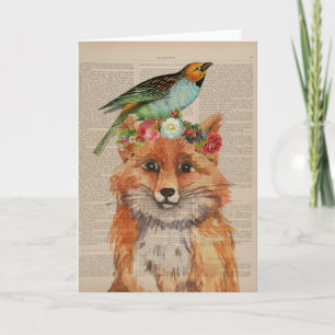 Cartão Fox e Bird Vintage Book