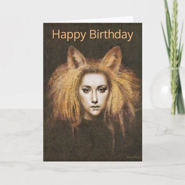 Cartão Fox Ears Girl Birthday Card (Frente)