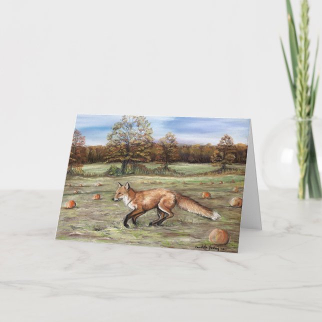 Cartão Fox in a Pumpkin Patch Art Greeting Card (Frente)