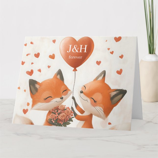 Cartão Fox Love Design com Iniciais Personalizáveis (Frente)
