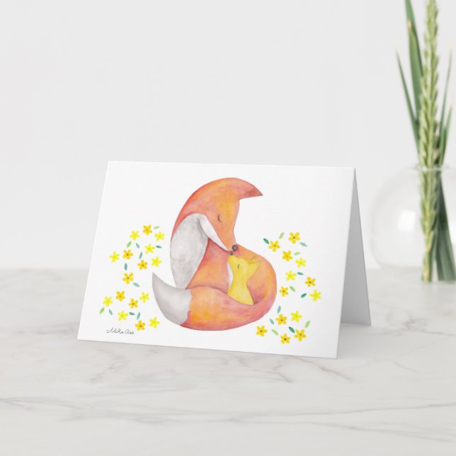 Cartão Fox Mom and Baby Greeting Card Mother's Day Card (Frente)