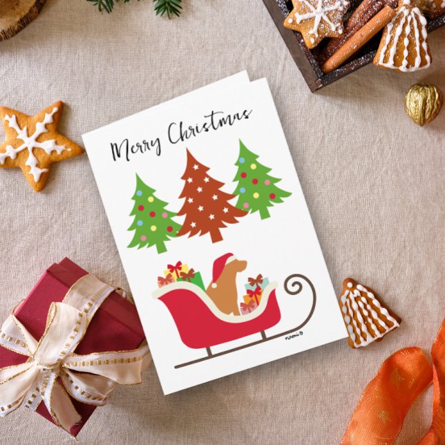 Cartão Fox Red Labrador Silhouket Christmas Sleigh (Fox Red Labrador Silhouette Christmas Sleigh Card for Fox Red Labrador Owners.  Festive design.)