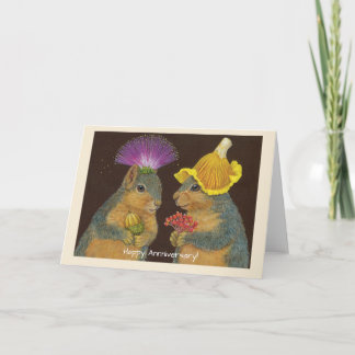 Cartão Fox squirrel anniversary card