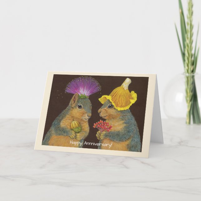 Cartão Fox squirrel anniversary card (Frente)