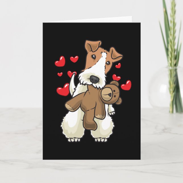 Cartão Fox Terrier Wirehaired Dog with Stuffed Animal (Frente)