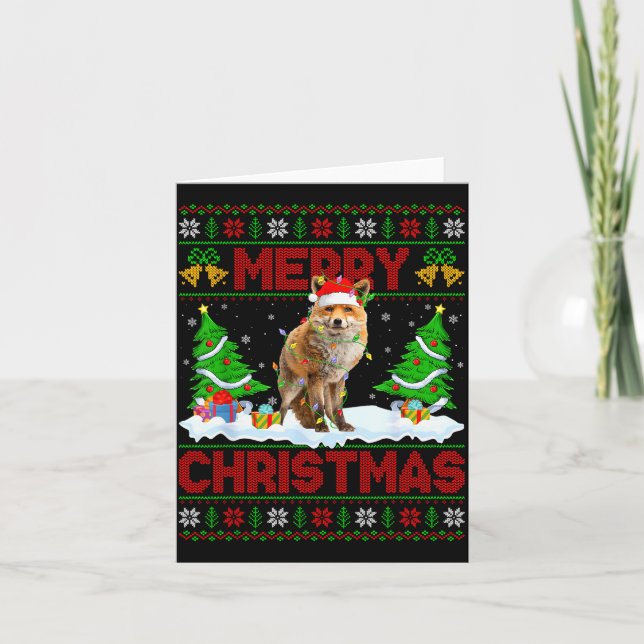 Cartão Fox Ugly Xmas Sweater Funny Fox Animal Merry Chris (Frente)
