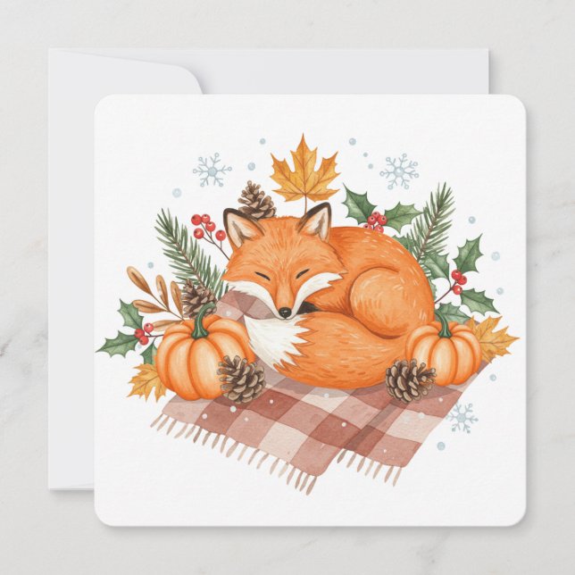 Cartão Foxand pumpkins thanksgiving card  (Frente)