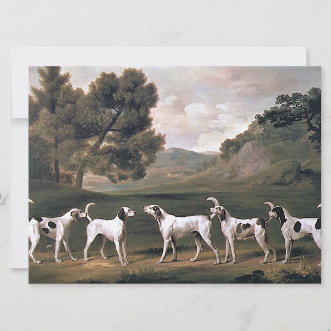 Cartão Foxhounds in a Rural Landscape (por George Stubbs) (Frente)