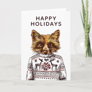 Cartão Foxy Dressed Fox Adicione seu Texto