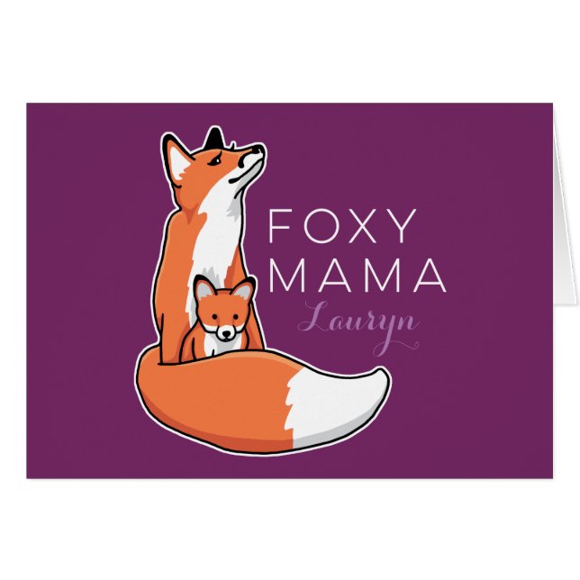 Cartão Foxy Mama Red Fox com Pup, Personalizado (Frente horizontal)