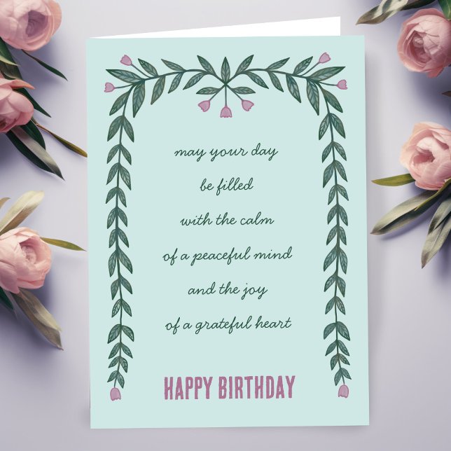 Cartão Frame Floral, Inspiracional Mindful Feliz Aniversá (Floral Frame Inspirational Mindful Happy Birthday Card
)