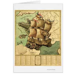 Cartão França representada como um mapa de navioPanorâmic