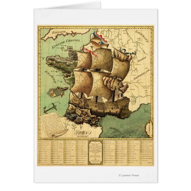 Cartão França representada como um mapa de navioPanorâmic (Frente)