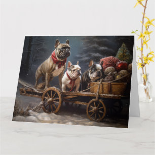 Cartão Francês Bulldog Snowy Sleigh Decência de Natal