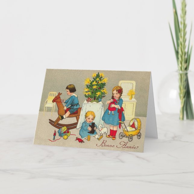 Cartão francês do ano novo do vintage (Frente)