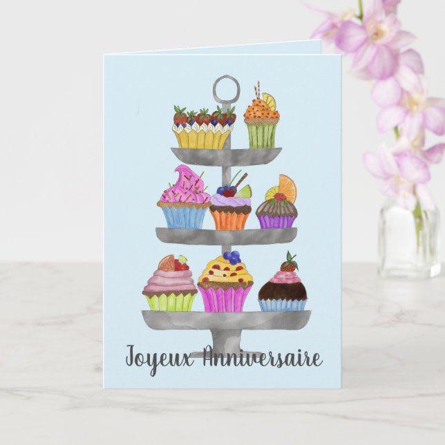 Cartão francês para cupcakes de aquarela (Orquídea)