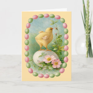 Cartão Frango da Primavera com Borda de Ovo Pastel