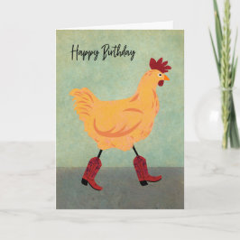 Cartão Frango de Aniversário Usando Botas de Cowboy