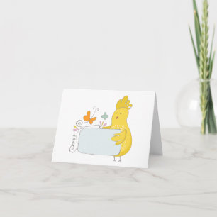 Cartão Frango de desenho animado com flores e borboletas
