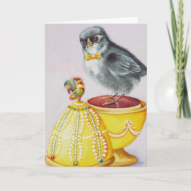 Cartão Frango de Páscoa Bebê Flapper Amarelo Aquarela (Frente)