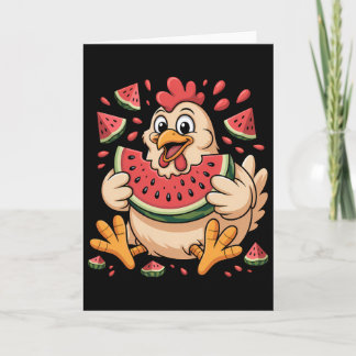 Cartão Frango Engraçado Comendo Melancia Humor de Fruta d