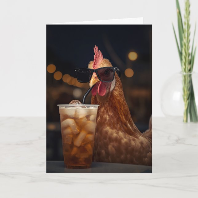 Cartão Frango Engraçado Frango Legal Com Presente de Chá  (Frente)