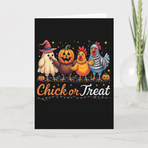 Cartão Frango Engraçado ou Tratamento de Halloween Bruxa 