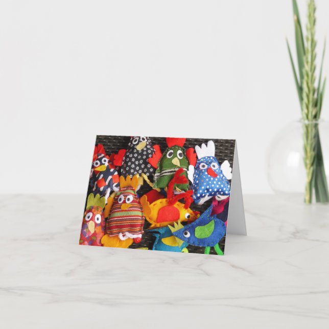 Cartão Frangos Loucos Puppetas Dedos Puppetas Artesanatos (Frente)