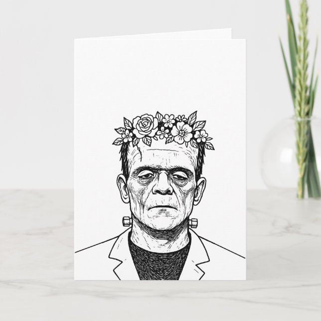 Cartão Frankenstein com uma Coroa de Flores (Frente)