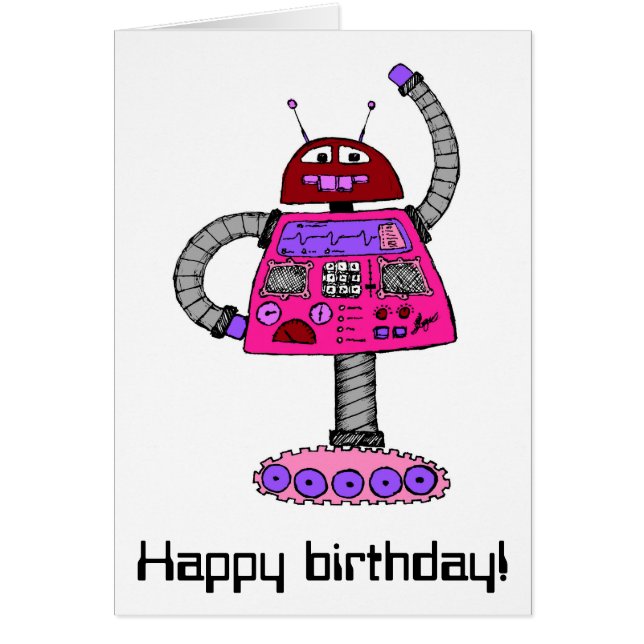 Cartão Frankie Robot: Rosa em branco (Frente)