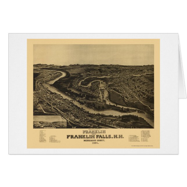 Cartão Franklin, mapa panorâmico do NH - 1884 (Frente Horizontal)