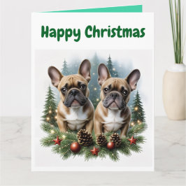 Cartão Französische Bulldogge  Weihnachtskranz Bulldog