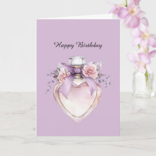 Cartão Frasco de Perfume Roxo Laço Flores Rosa Aniversári