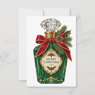 Cartão Frasco de Perfume Verde Escuro Vintage Feliz Natal