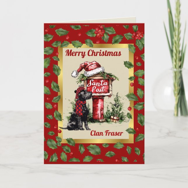 Cartão Fraser Crest/Tartan & Scottie Personalizado Xmas (Frente)