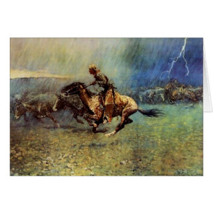 Cartão Frederic Remington Western Art "The Stampede"