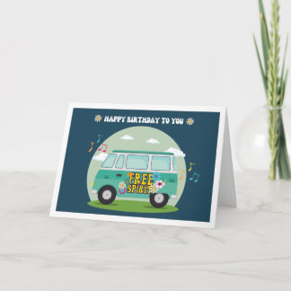 Cartão Free Spirit Hippie Bus Cartoon Birthday